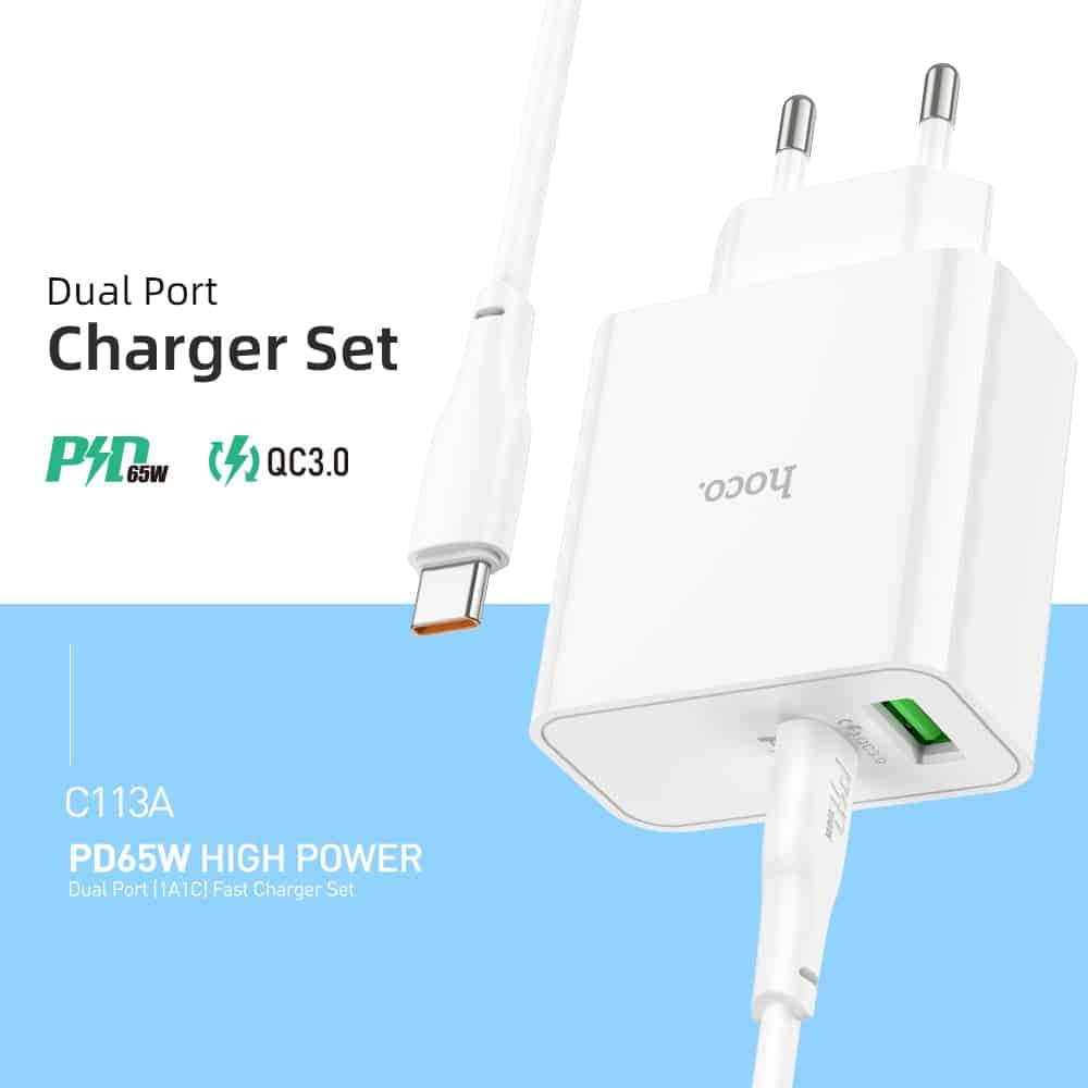 Hoco C113A PD65W Type-C+USB QC3.0 Fast Charger